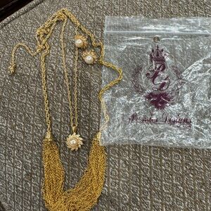 Gold Pearl Necklace by